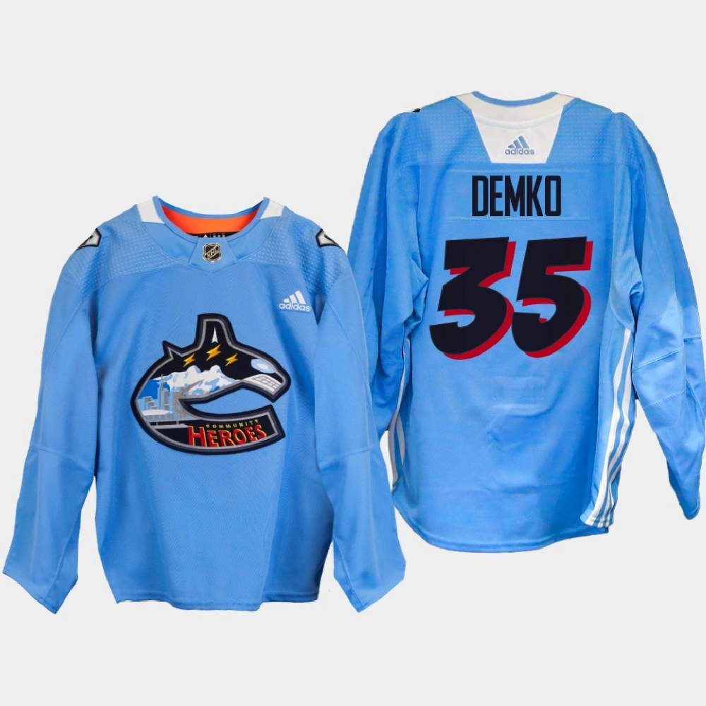Thatcher Demko Vancouver Canucks Community Heroes 2022 Blue #35 Jersey Warm Up