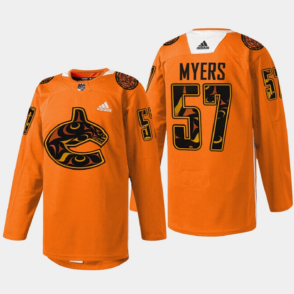 Women's Tyler Myers Vancouver Canucks 2022 First Nations Night Orange #57 Jersey Every Child Matters