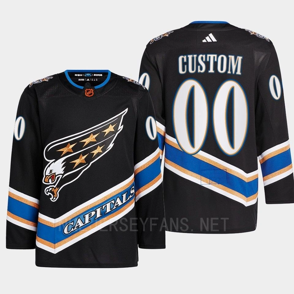 Youth Washington Capitals 2022 Reverse Retro 2.0 Custom Black Authentic Primegreen Jersey Men's Youth Washington Capitals 2022 Reverse Retro 2.0 Custom Black Authentic Primegreen Jersey Men's