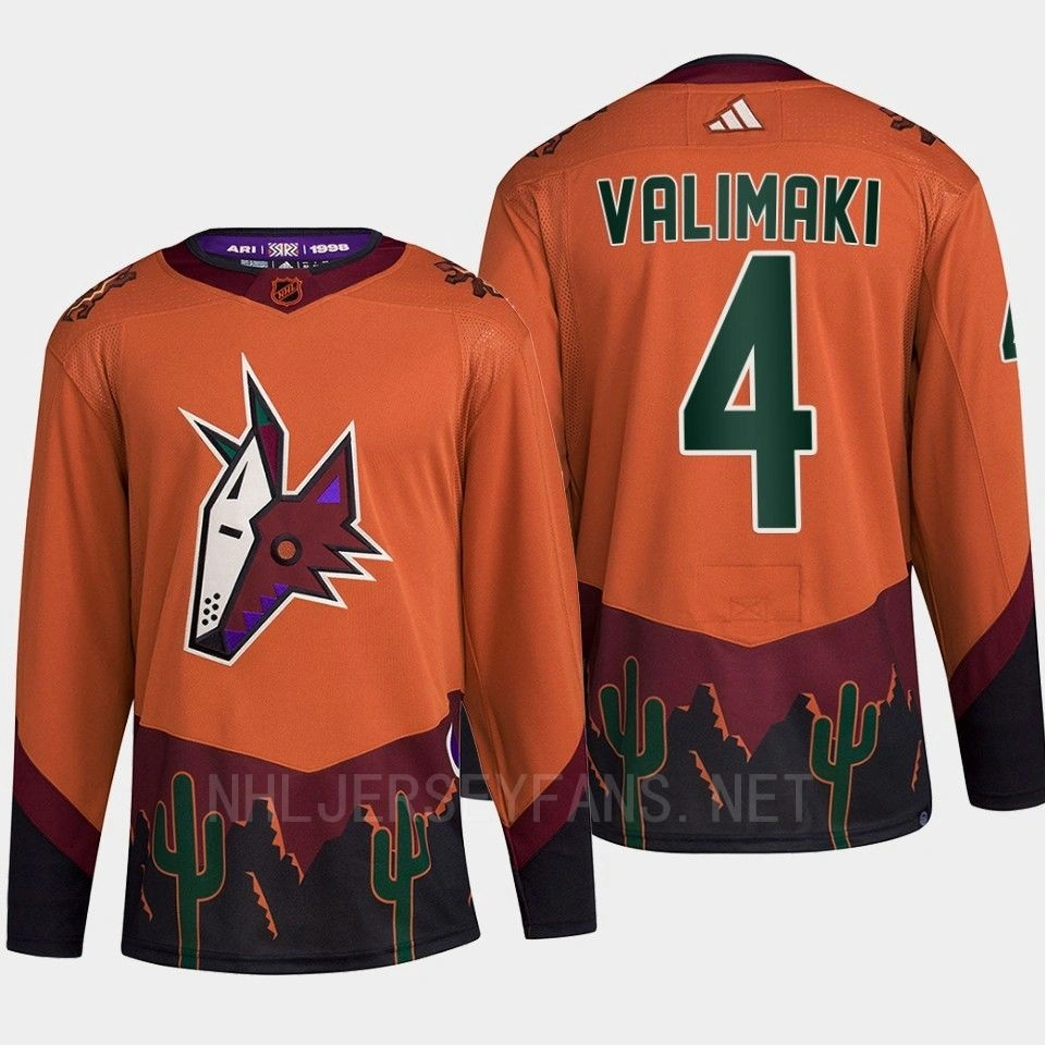 Arizona Coyotes 2022 Reverse Retro 2.0 Juuso Valimaki Orange Authentic Primegreen Jersey Men's Arizona Coyotes 2022 Reverse Retro 2.0 Juuso Valimaki Orange Authentic Primegreen Jersey Men's