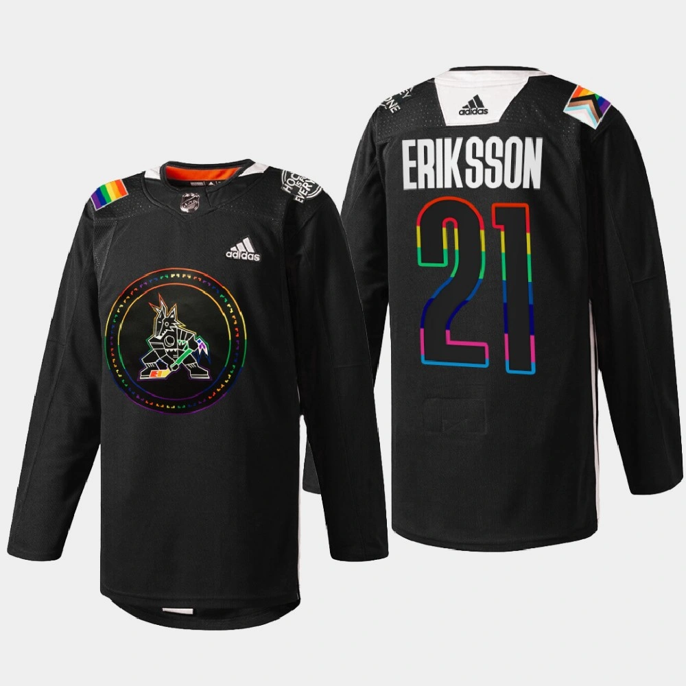Women's Loui Eriksson Arizona Coyotes Pride Night 2022 Black #21 Jersey HockeyIsForEveryone