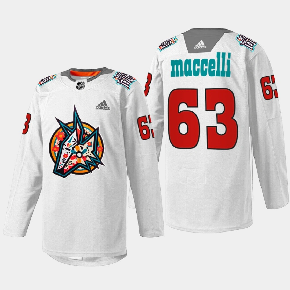 Arizona Coyotes Los Yotes Night Matias Maccelli White Warmup Jersey