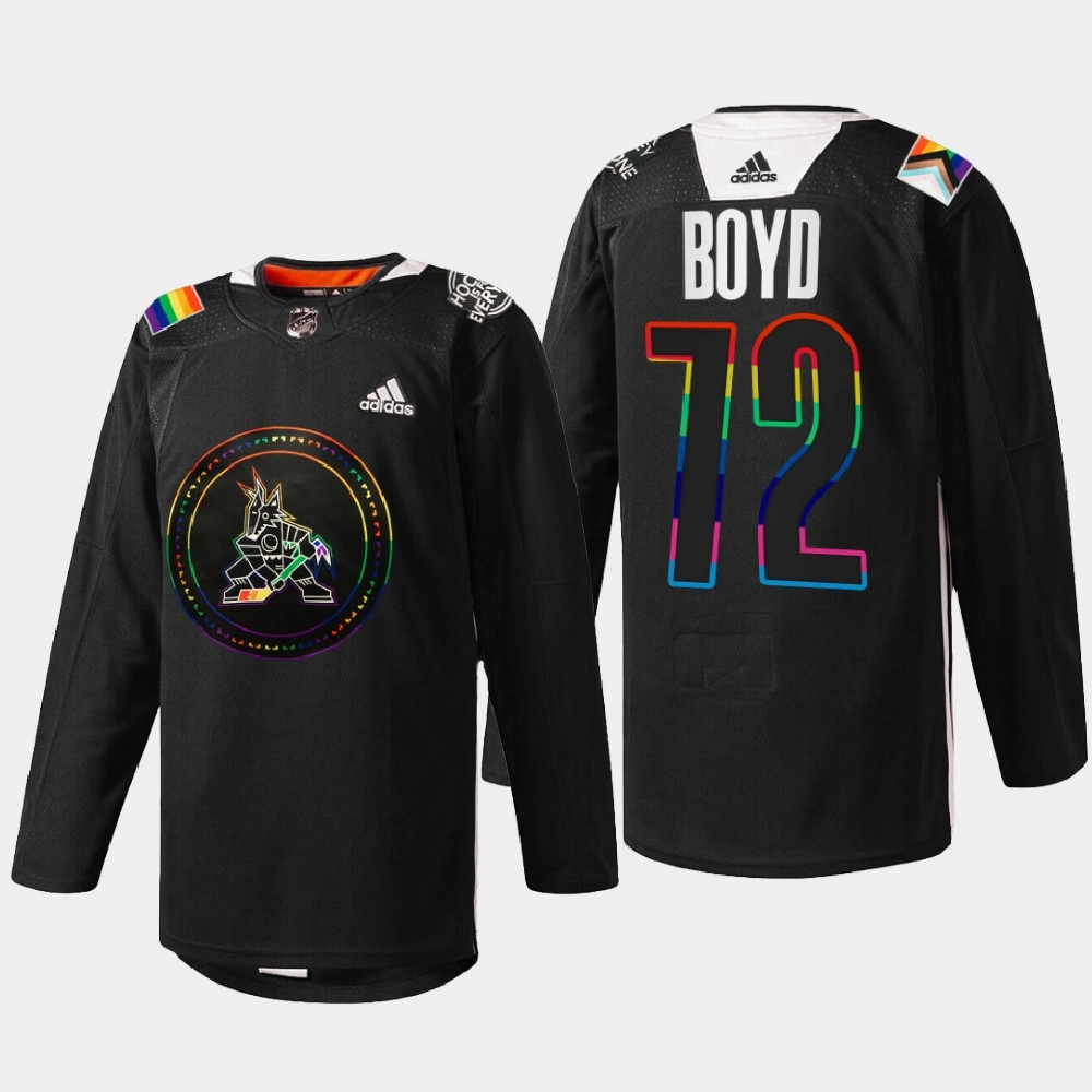 Women's Travis Boyd Arizona Coyotes Pride Night 2022 Black #72 Jersey HockeyIsForEveryone Women's Travis Boyd Arizona Coyotes Pride Night 2022 Black #72 Jersey HockeyIsForEveryone