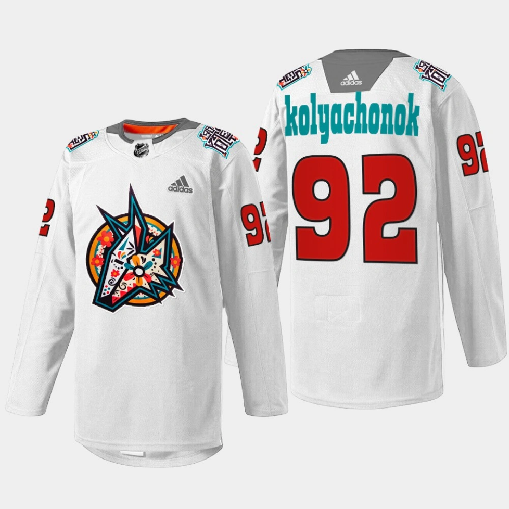 Women's Arizona Coyotes Los Yotes Night Vladislav Kolyachonok White Warmup Jersey Women's Arizona Coyotes Los Yotes Night Vladislav Kolyachonok White Warmup Jersey