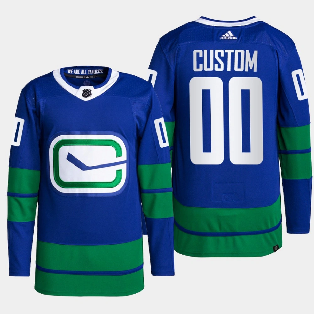 Vancouver Canucks Alternate Blue Primegreen Authentic Pro 2022 Jersey Custom Vancouver Canucks Alternate Blue Primegreen Authentic Pro 2022 Jersey Custom