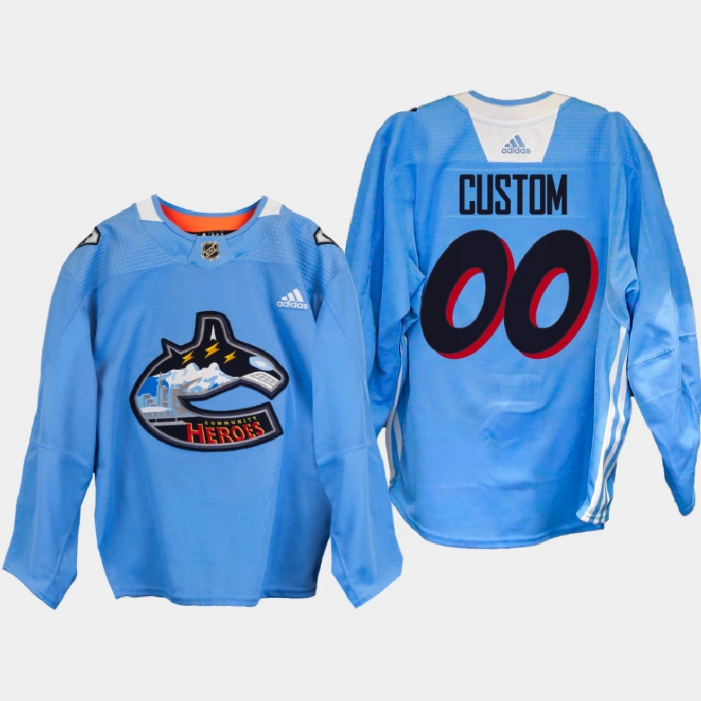 Vancouver Canucks Community Heroes Blue Warm Up 2022 Jersey Custom Vancouver Canucks Community Heroes Blue Warm Up 2022 Jersey Custom