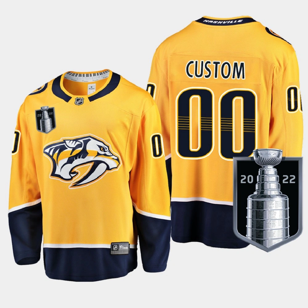 Women's Nashville Predators 2022 Stanley Cup Playoffs Gold Home Jersey Custom Women's Nashville Predators 2022 Stanley Cup Playoffs Gold Home Jersey Custom