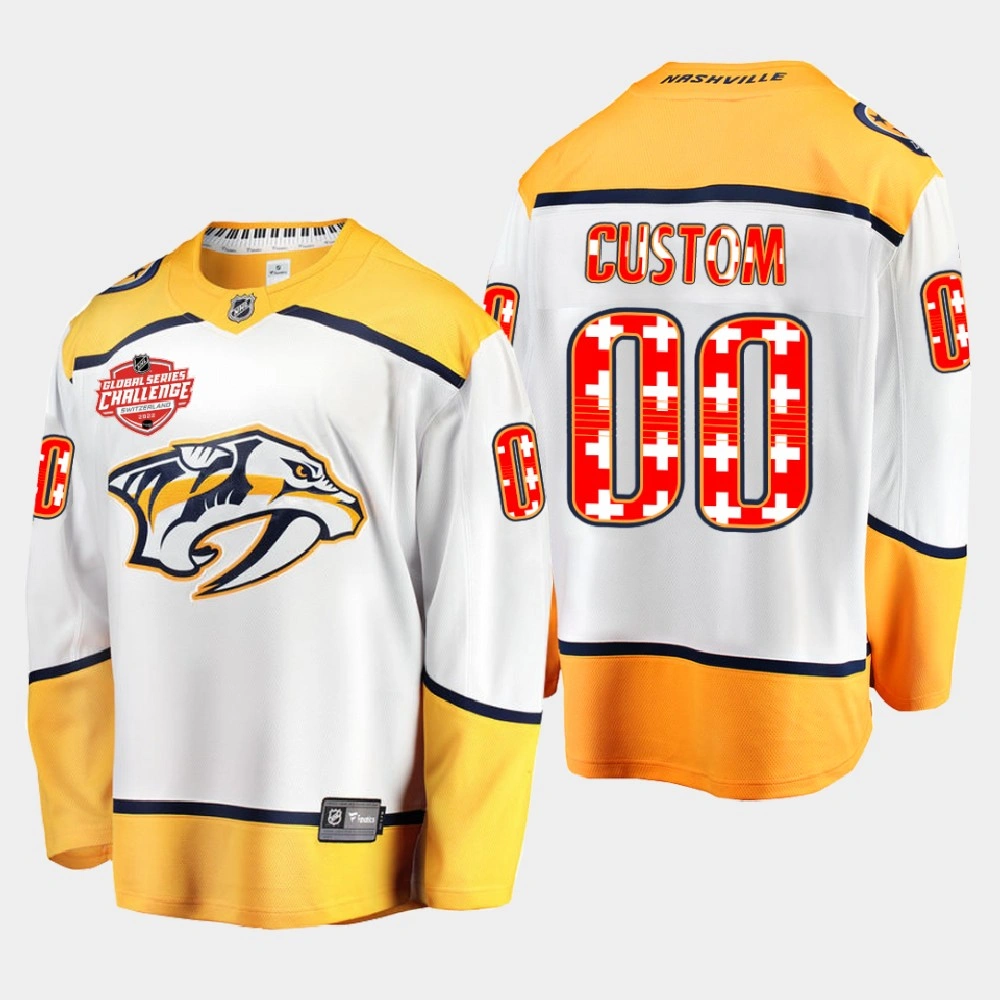 Nashville Predators 2022 NHL Global Series White Switzerland Challenge Jersey Custom Nashville Predators 2022 NHL Global Series White Switzerland Challenge Jersey Custom