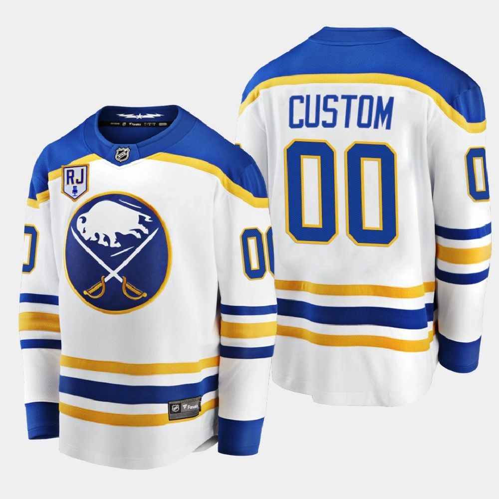Buffalo Sabres Honor Rick Jeanneret patch White RJ Night 2022 Jersey Custom Buffalo Sabres Honor Rick Jeanneret patch White RJ Night 2022 Jersey Custom