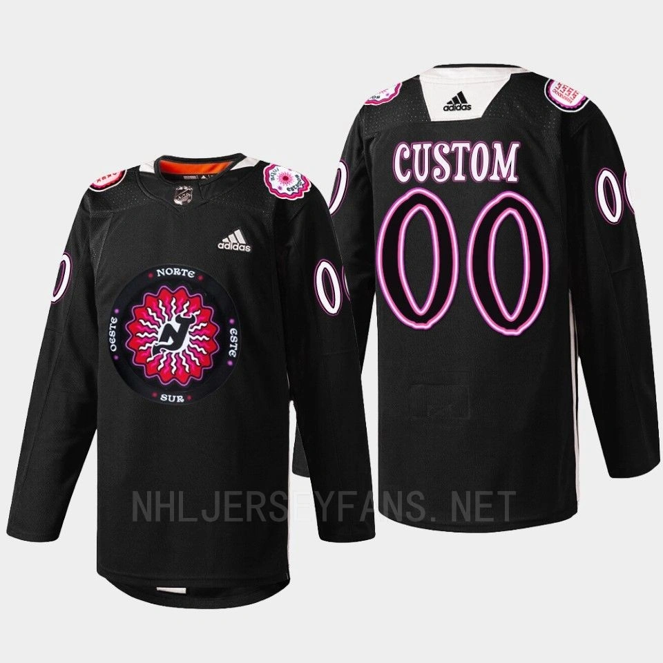 Youth New Jersey Devils Hispanic Heritage Night Custom Black Warmup Jersey Youth New Jersey Devils Hispanic Heritage Night Custom Black Warmup Jersey