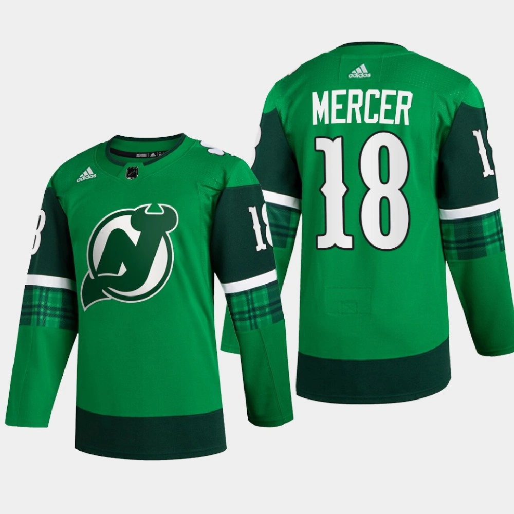 New Jersey Devils St Patricks Day Dawson Mercer Green Warm-Up Jersey
