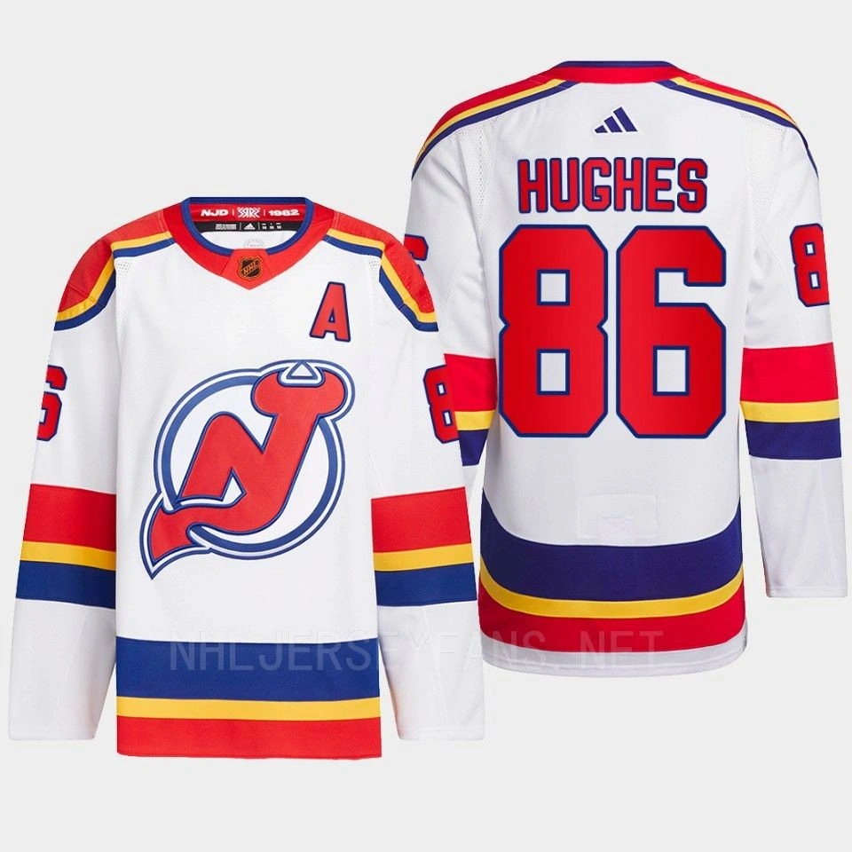 Youth New Jersey Devils 2022 Reverse Retro 2.0 Jack Hughes White Authentic Primegreen Jersey Men's Youth New Jersey Devils 2022 Reverse Retro 2.0 Jack Hughes White Authentic Primegreen Jersey Men's