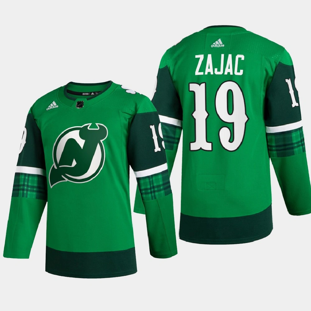 New Jersey Devils St Patricks Day Travis Zajac Green Warm-Up Jersey