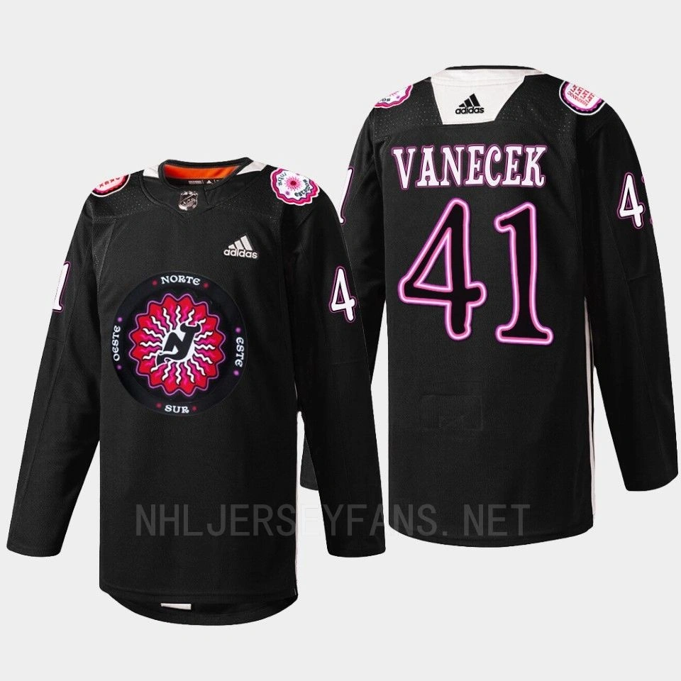 New Jersey Devils Hispanic Heritage Night Vitek Vanecek Black Warmup Jersey