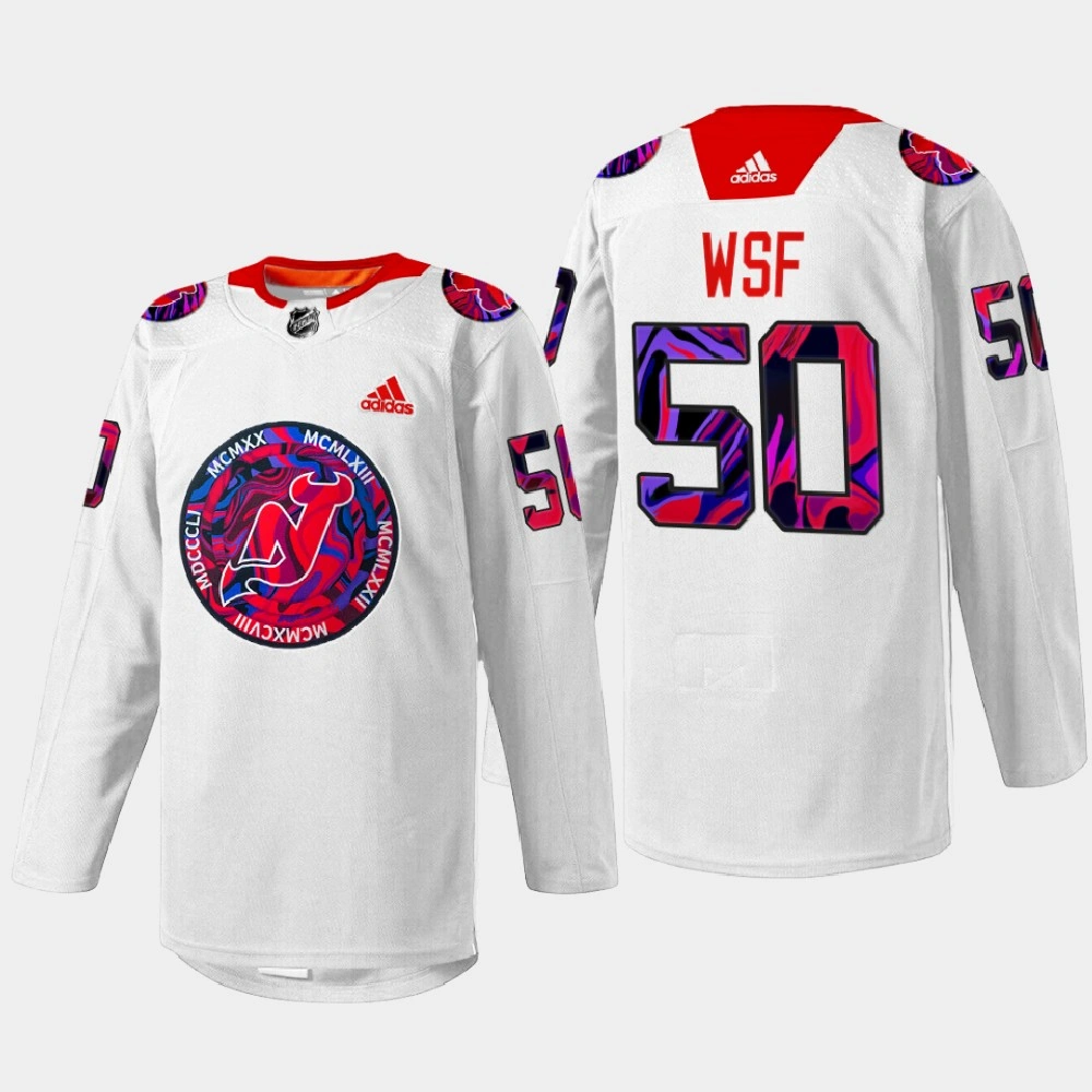 Women's WSF New Jersey Devils Gender Equality Night 2022 White #50 Jersey Warm-up