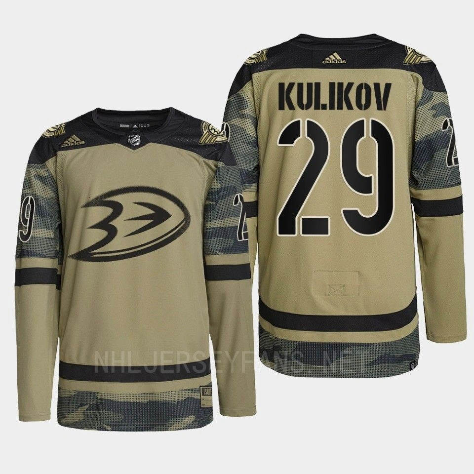 Women's Dmitry Kulikov Anaheim Ducks Military Appreciation Night 2022 Camo #29 Jersey Warmup