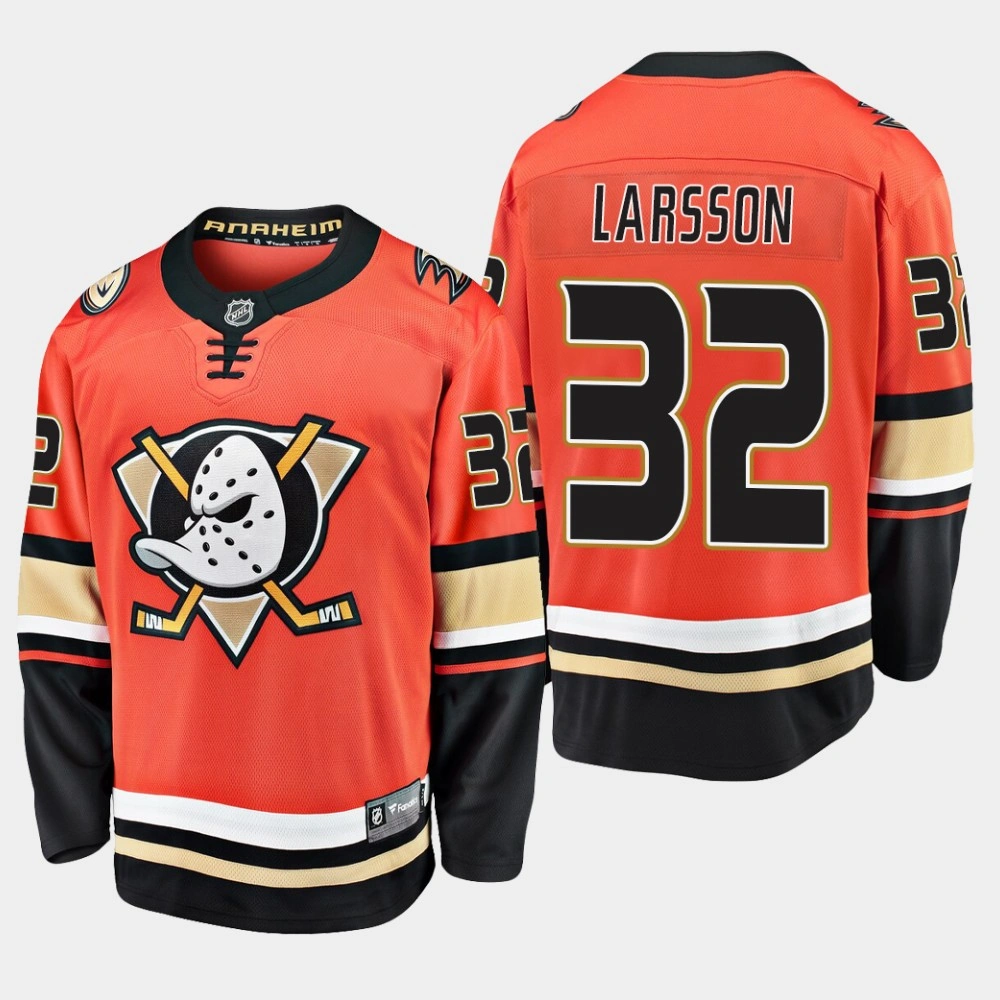 Youth Ducks Jacob Larsson #32 2019-20 Alternate Premier Breakaway Jersey - Orange