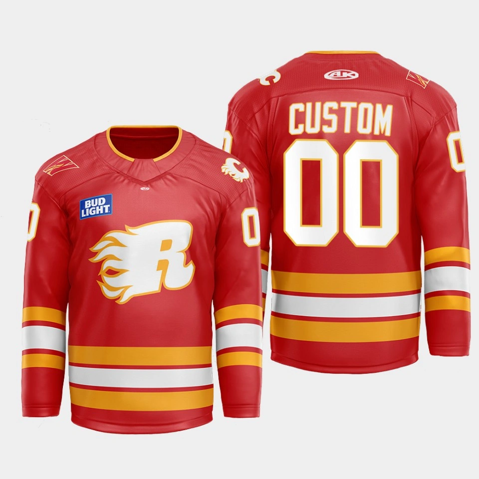 Youth Custom Calgary Flames Flames X Rush X CGY Wranglers 2022-23 Red #00 Jersey Warmup Youth Custom Calgary Flames Flames X Rush X CGY Wranglers 2022-23 Red #00 Jersey Warmup