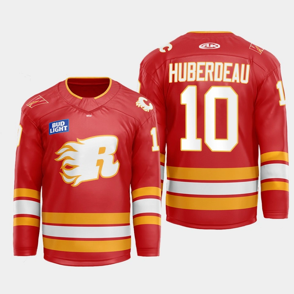 Women's Jonathan Huberdeau Calgary Flames Flames X Rush X CGY Wranglers 2022-23 Red #10 Jersey Warmup