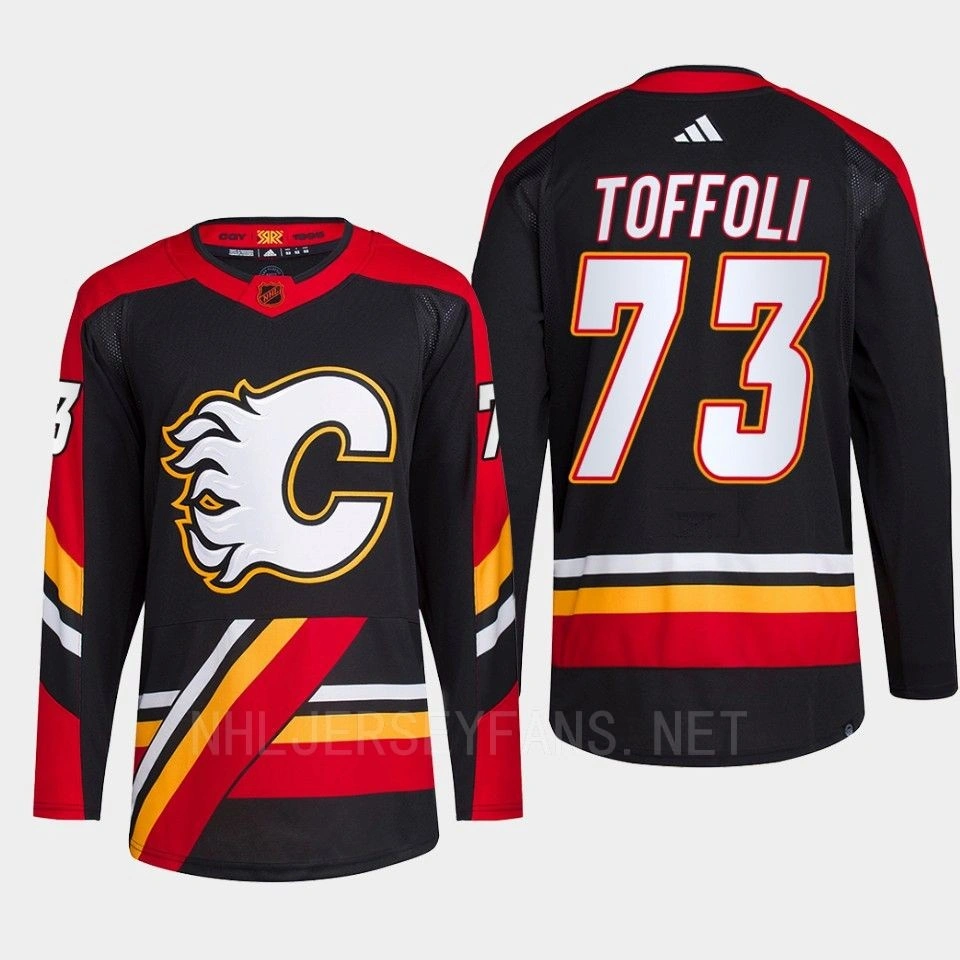 Women's Tyler Toffoli Reverse Retro 2.0 2022 Calgary Flames Black Jersey Authentic Primegreen #73