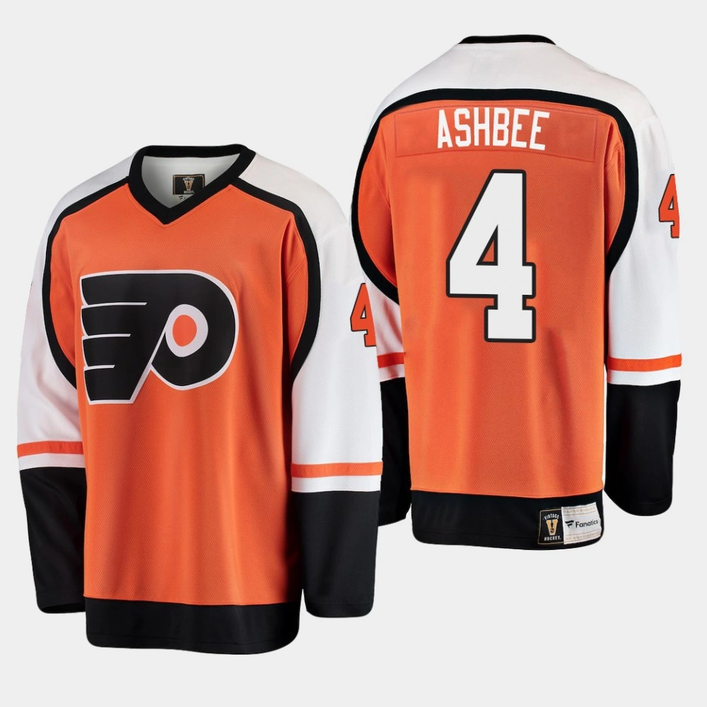 Men's Philadelphia Flyers Barry Ashbee #4 Heritage Player Premier Orange Jersey Men's Philadelphia Flyers Barry Ashbee #4 Heritage Player Premier Orange Jersey