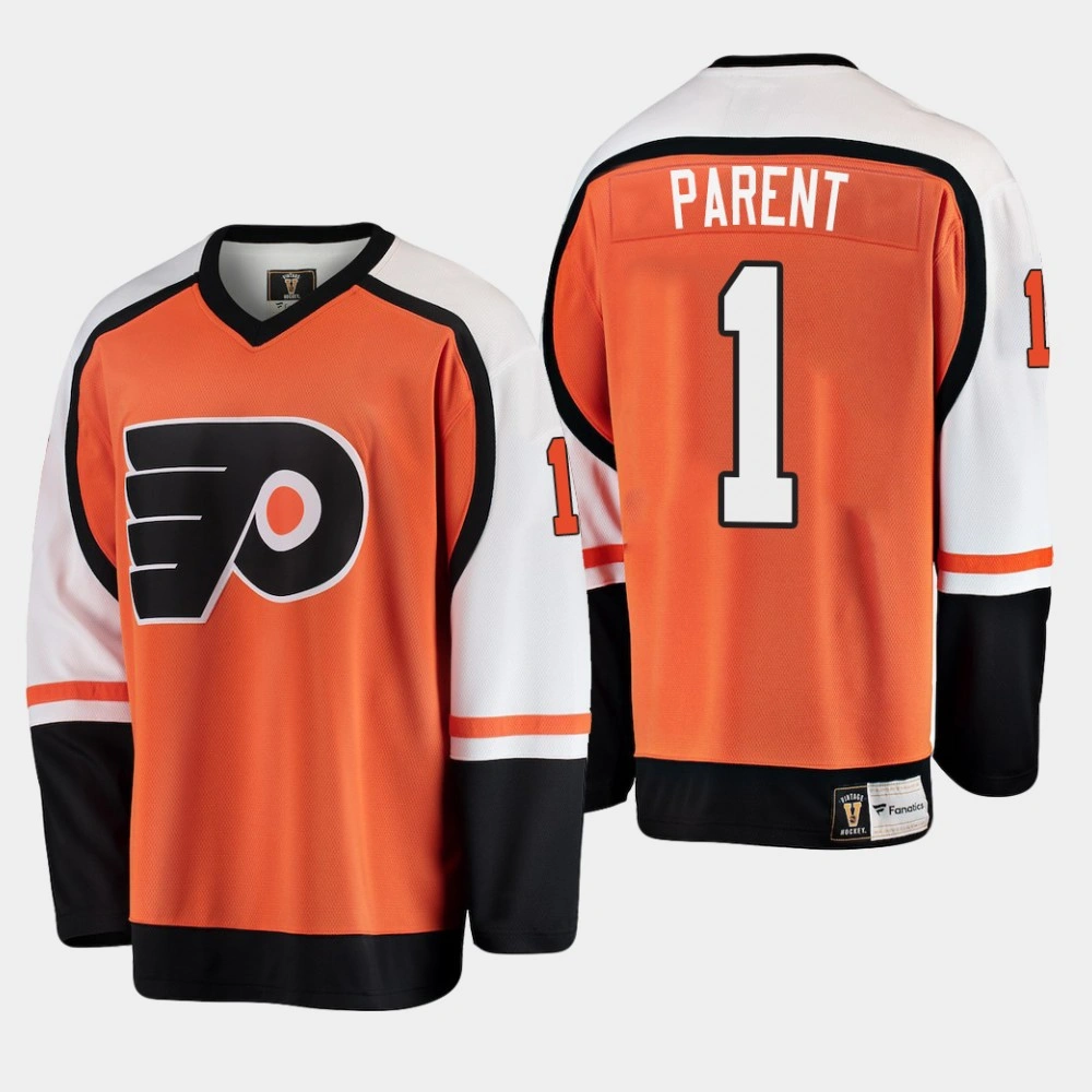 Men's Philadelphia Flyers Bernie Parent #1 Heritage Player Premier Orange Jersey
