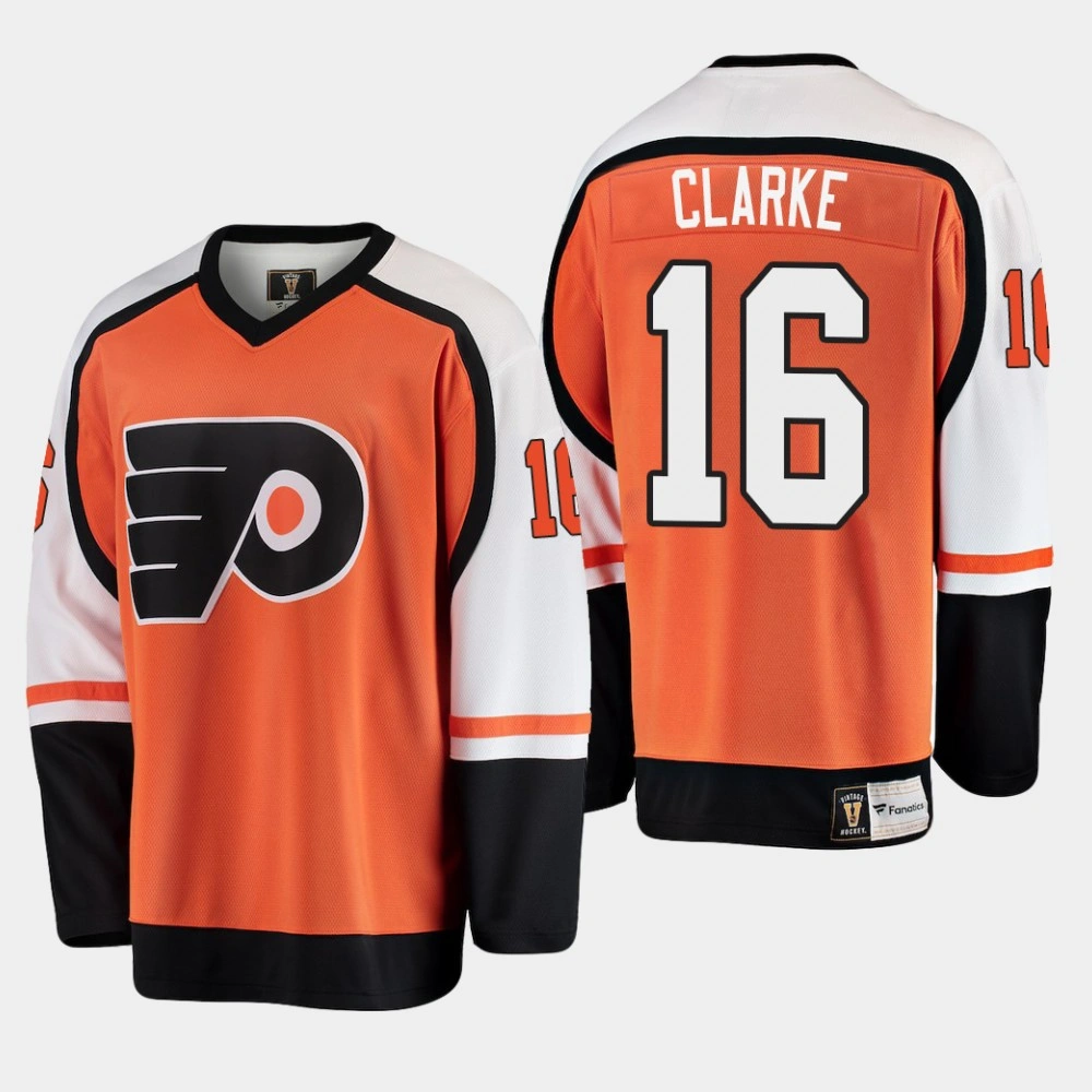 Youth Philadelphia Flyers Bobby Clarke #16 Heritage Player Premier Orange Jersey Youth Philadelphia Flyers Bobby Clarke #16 Heritage Player Premier Orange Jersey