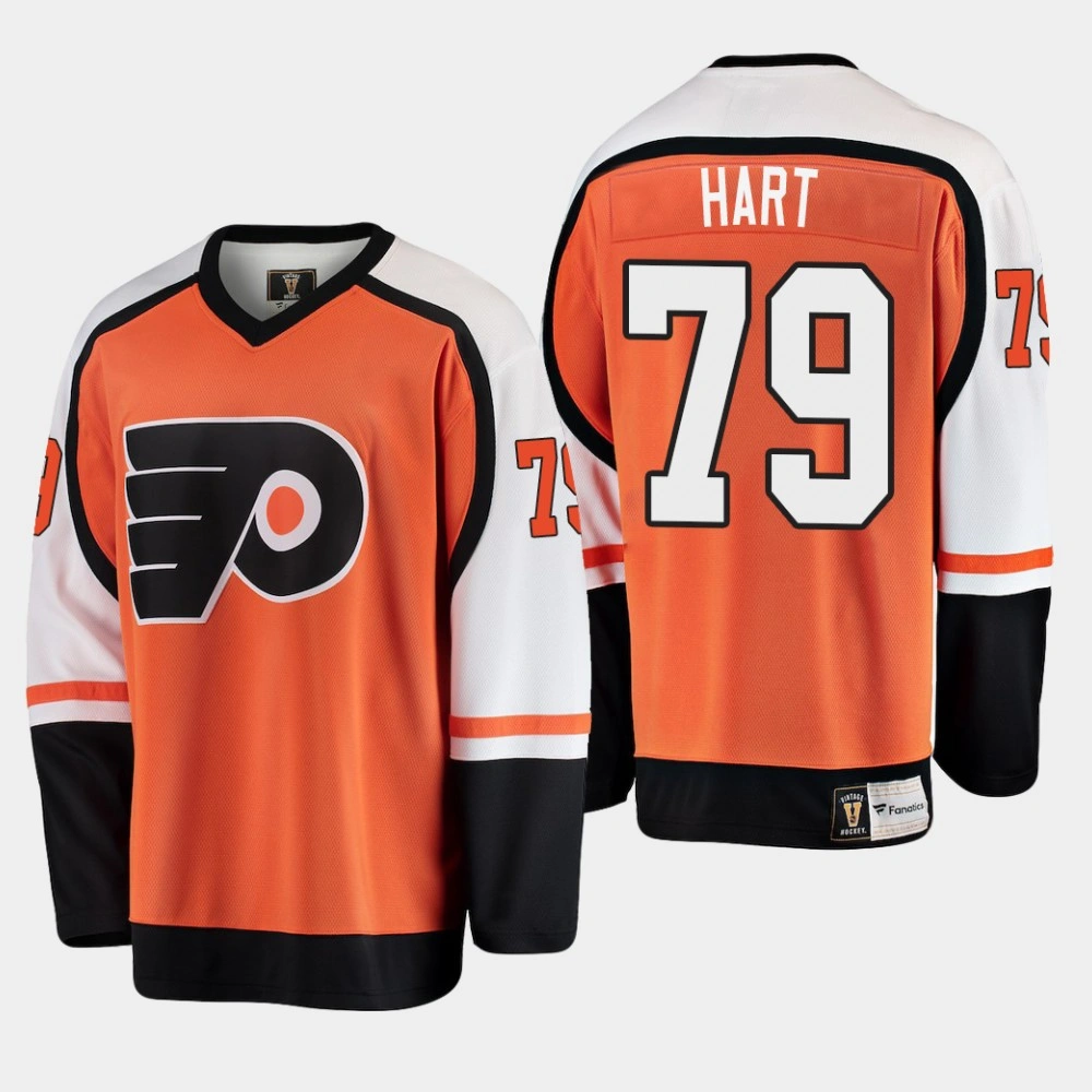 Men's Philadelphia Flyers Carter Hart #79 Heritage Player Premier Orange Jersey