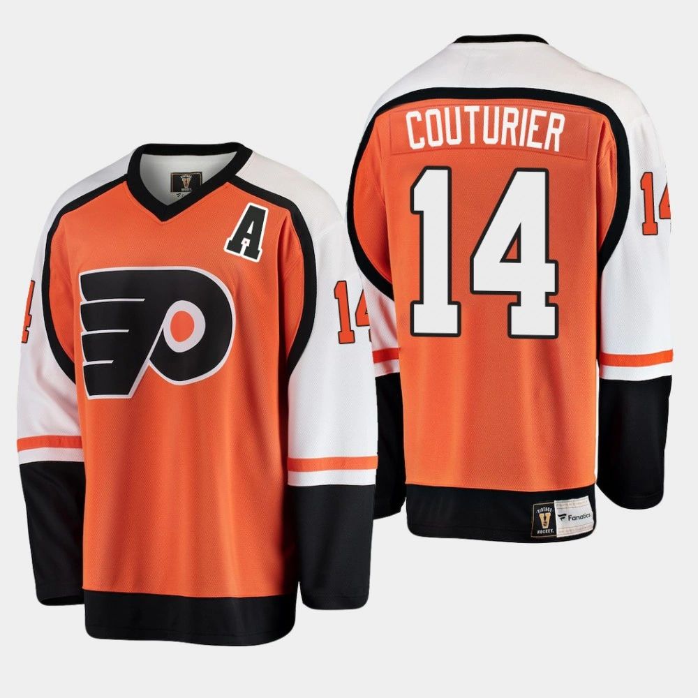 Men's Philadelphia Flyers Sean Couturier #14 Heritage Player Premier Orange Jersey Men's Philadelphia Flyers Sean Couturier #14 Heritage Player Premier Orange Jersey