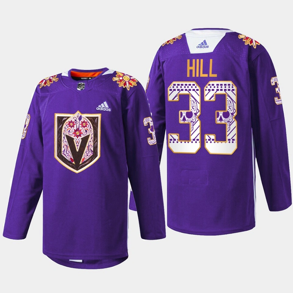 Adin Hill Vegas Golden Knights Hispanic Heritage Purple #33 Jersey Warm Up