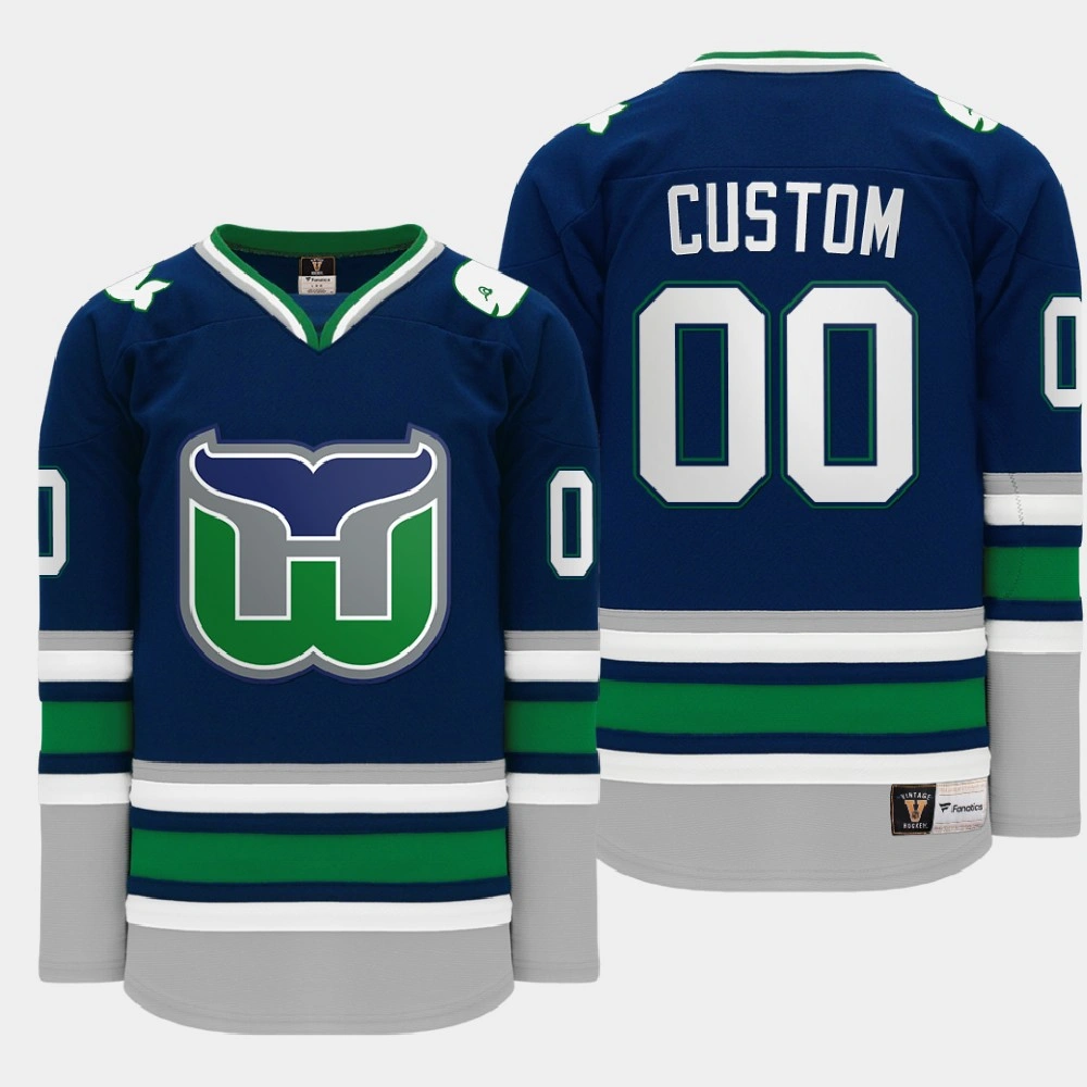 Hartford Whalers Custom #00 Heritage Throwback Night Navy Jersey