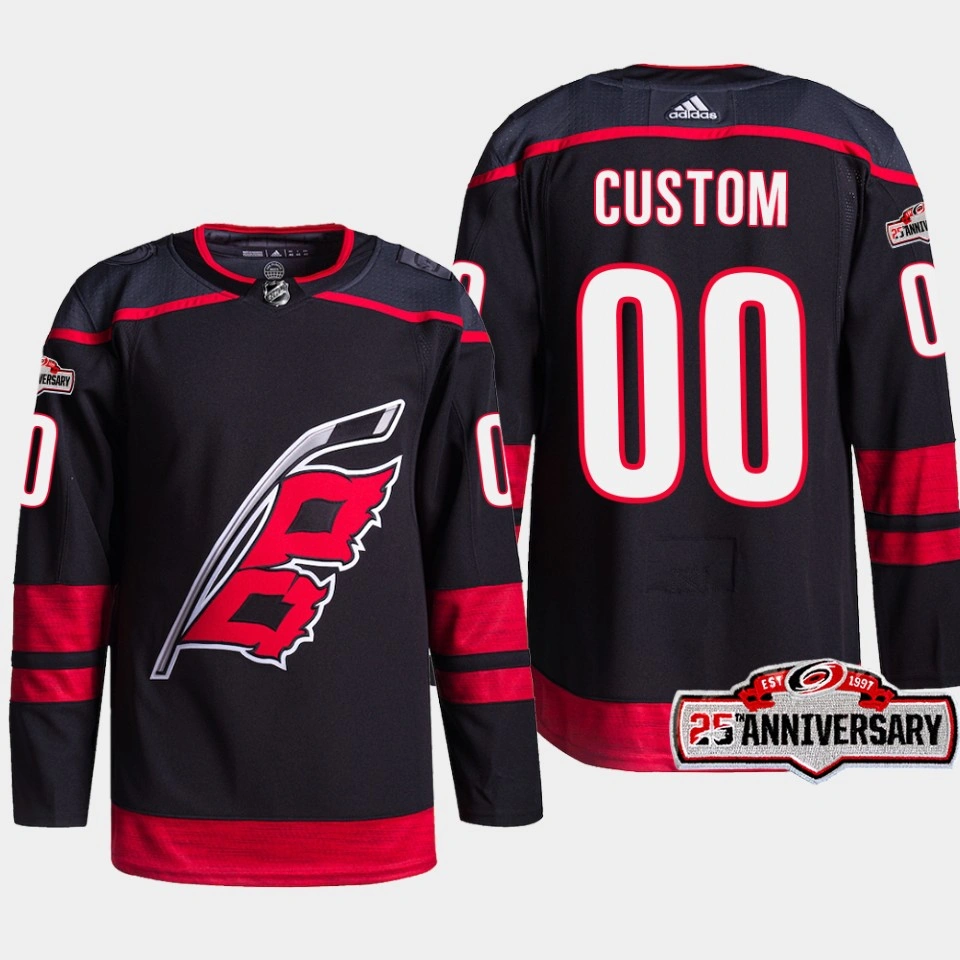 Carolina Hurricanes Custom Black 25th Anniversary Authentic Home Jersey 2022-23 Carolina Hurricanes Custom Black 25th Anniversary Authentic Home Jersey 2022-23