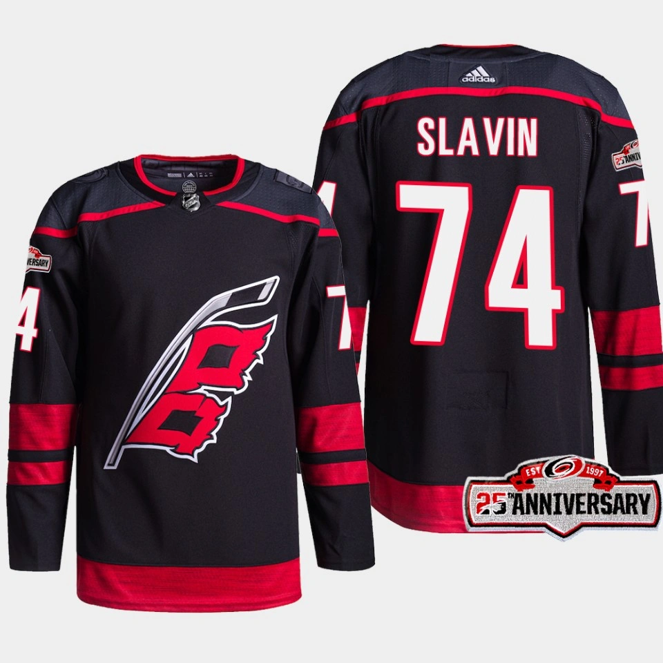 Youth Carolina Hurricanes Jaccob Slavin Black 25th Anniversary Authentic Home Jersey 2022-23