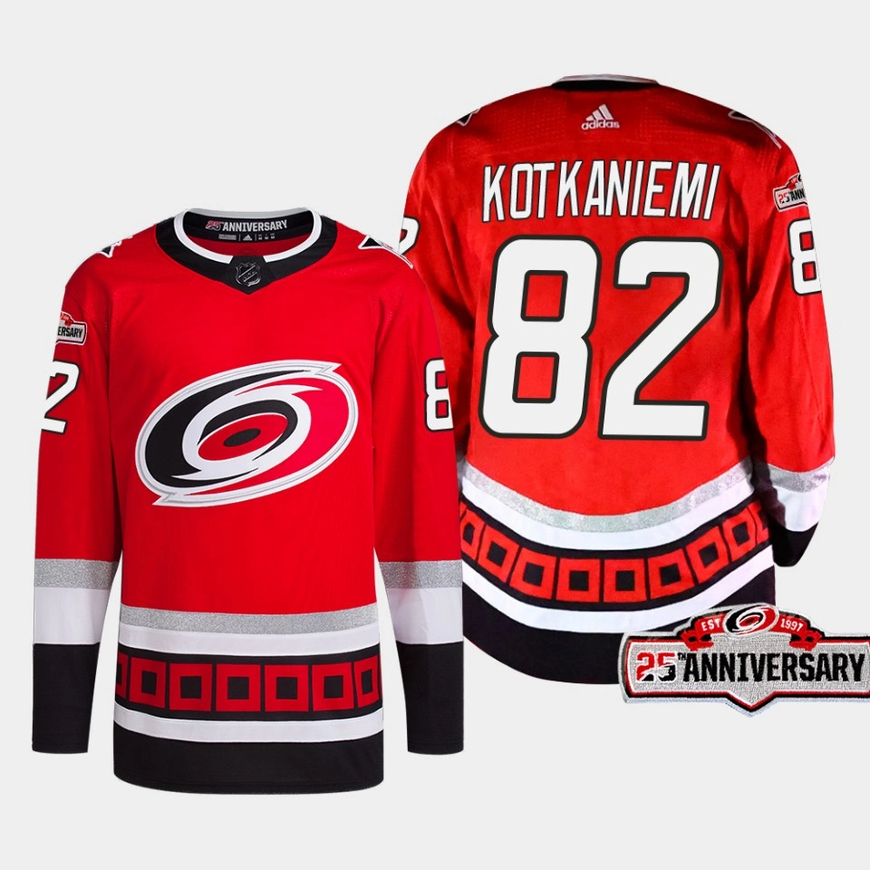 Youth Jesperi Kotkaniemi #82 Carolina Hurricanes Red Jersey 2022-23 Third 25th Anniversary Youth Jesperi Kotkaniemi #82 Carolina Hurricanes Red Jersey 2022-23 Third 25th Anniversary