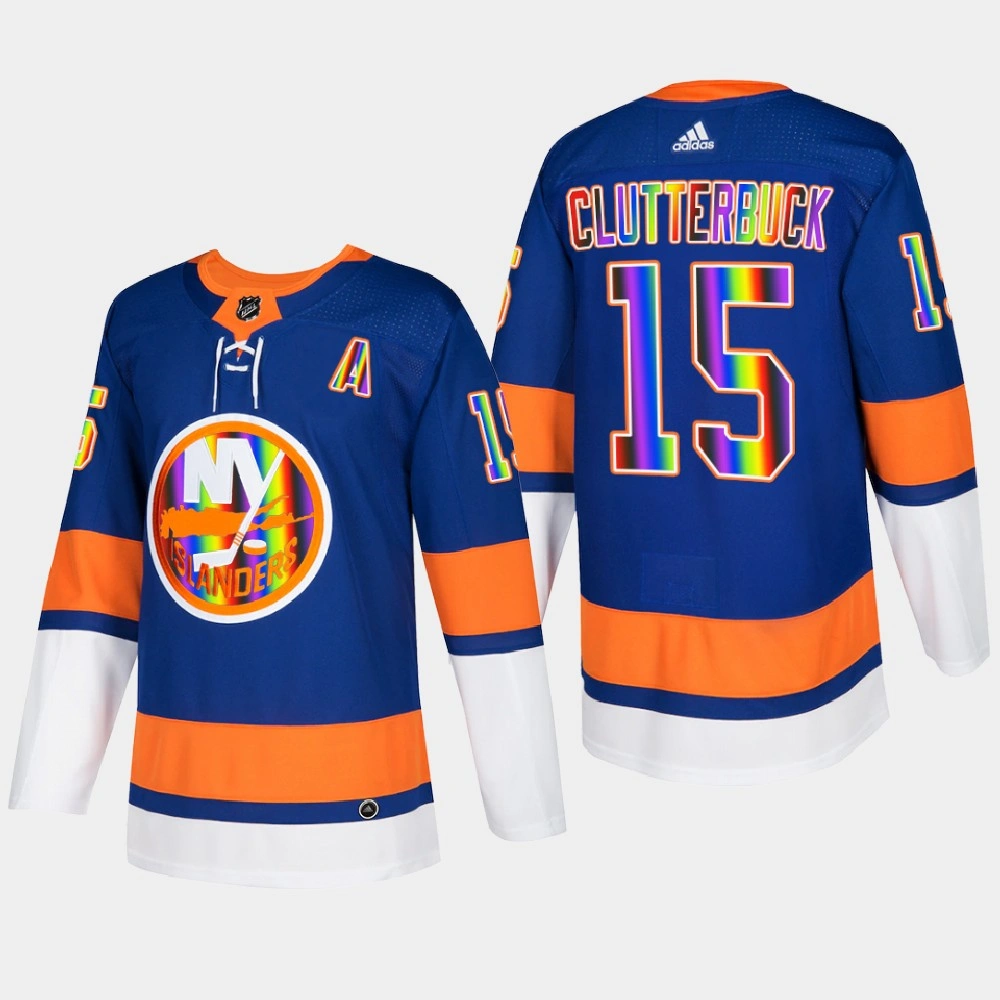 Women's Cal Clutterbuck New York Islanders Pride Night 2022 Royal #15 Jersey HockeyIsForEveryone