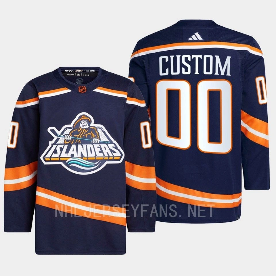 New York Islanders 2022 Reverse Retro 2.0 Custom Navy Primegreen Authentic Jersey Men's