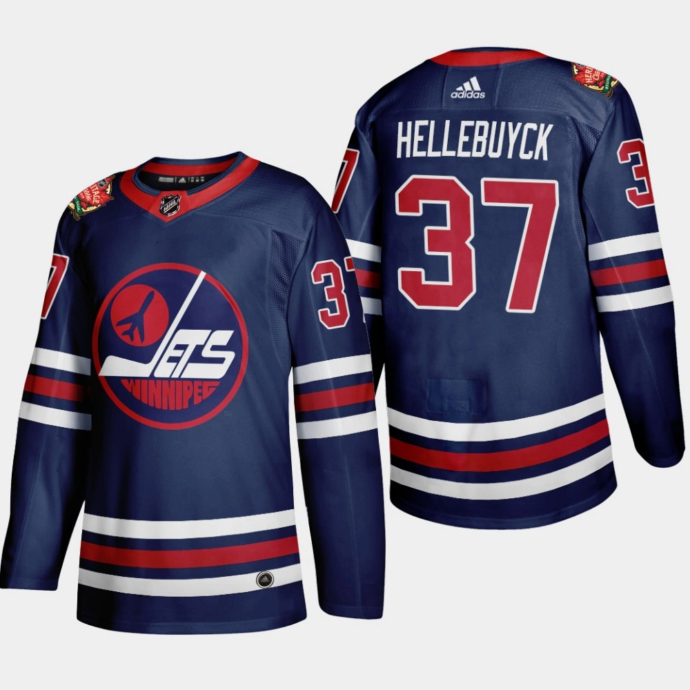 Youth Winnipeg Jets Connor Hellebuyck #37 2019 Heritage Classic WHA Navy Jersey