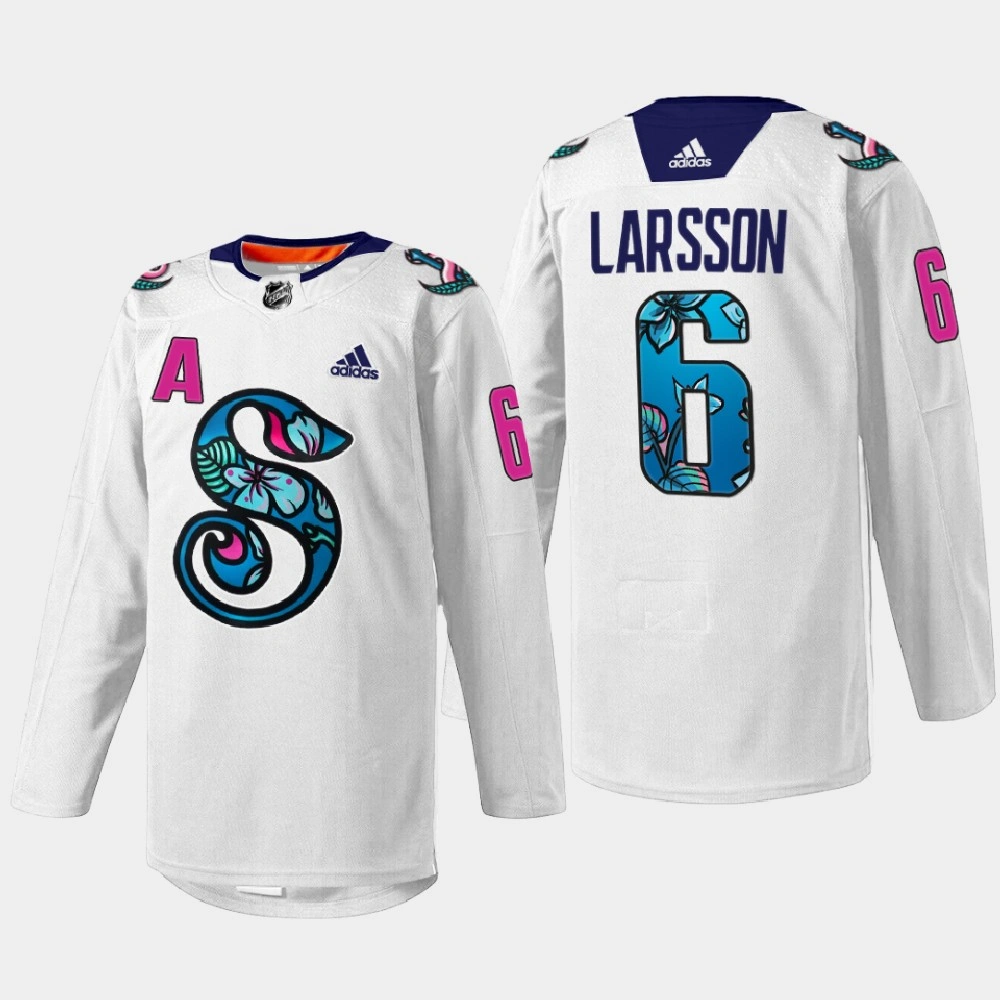 Adam Larsson Seattle Kraken Pride Night 2022 White #6 Jersey Warmup
