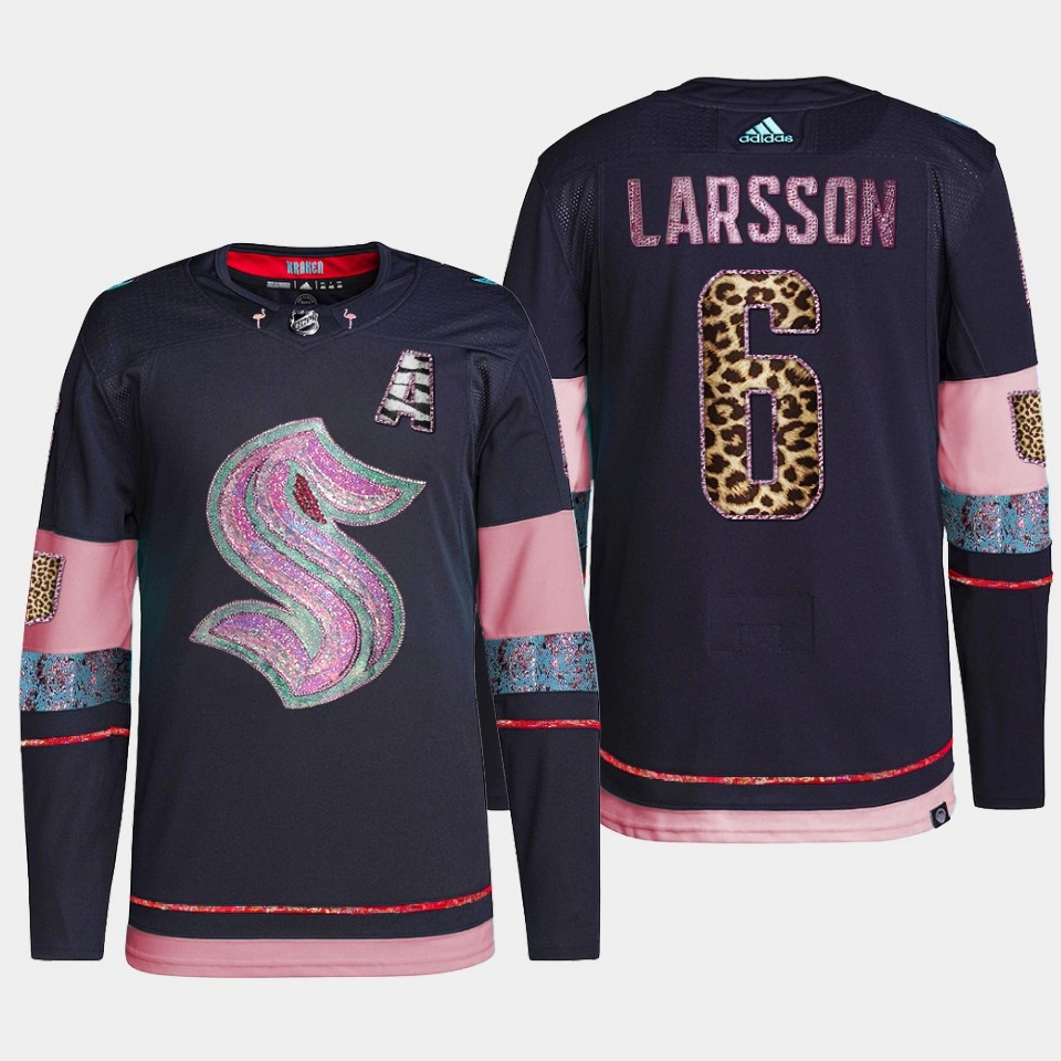 Adam Larsson Seattle Kraken MGK Leopard Print Navy #6 Jersey Diamond Limited