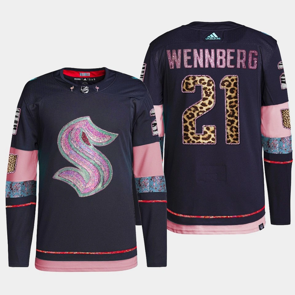 Alexander Wennberg Seattle Kraken MGK Leopard Print Navy #21 Jersey Diamond Limited