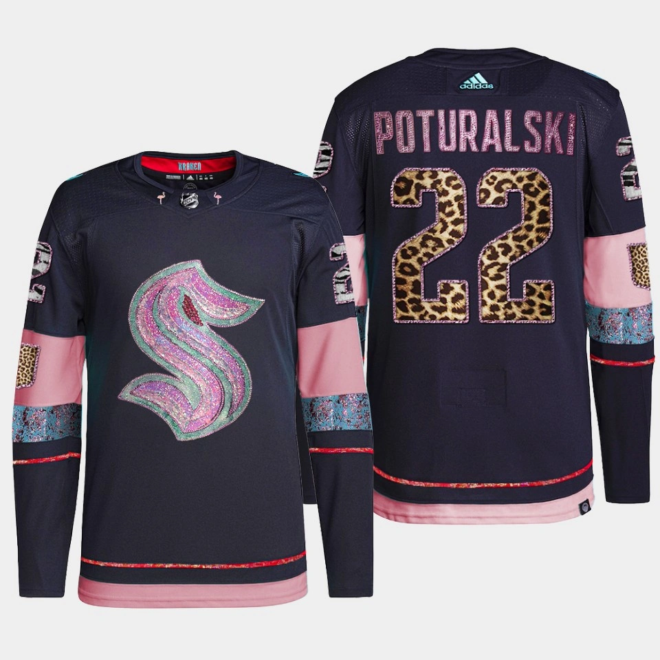 Andrew Poturalski Seattle Kraken MGK Leopard Print Navy #22 Jersey Diamond Limited