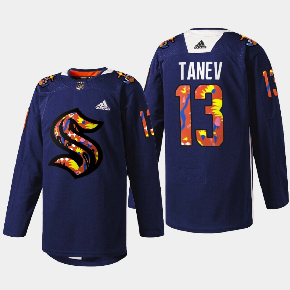 Brandon Tanev Seattle Kraken Women of Hockey 2022 Navy #13 Jersey Stevie Artwork Warmup