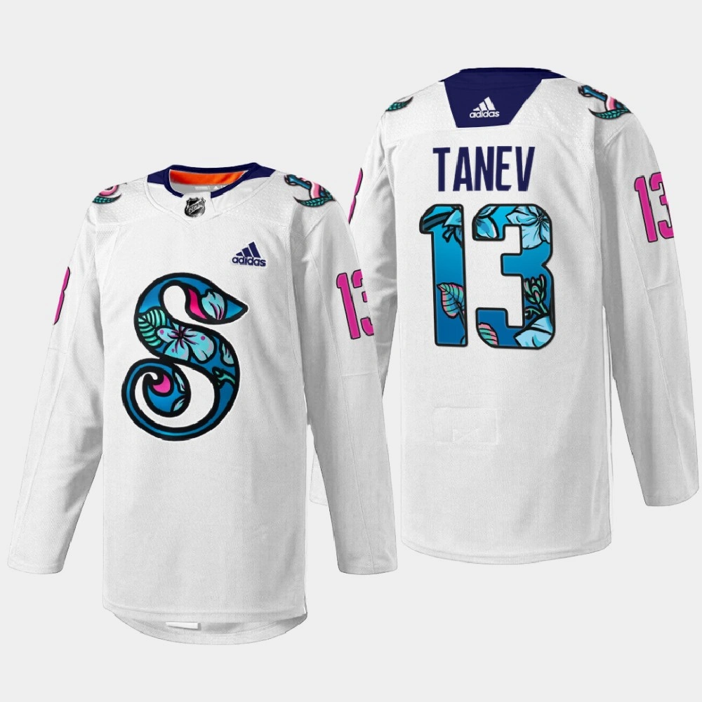 Brandon Tanev Seattle Kraken Pride Night 2022 White #13 Jersey Warmup
