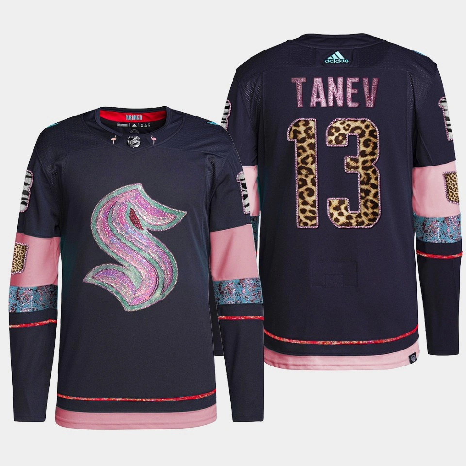 Brandon Tanev Seattle Kraken MGK Leopard Print Navy #13 Jersey Diamond Limited