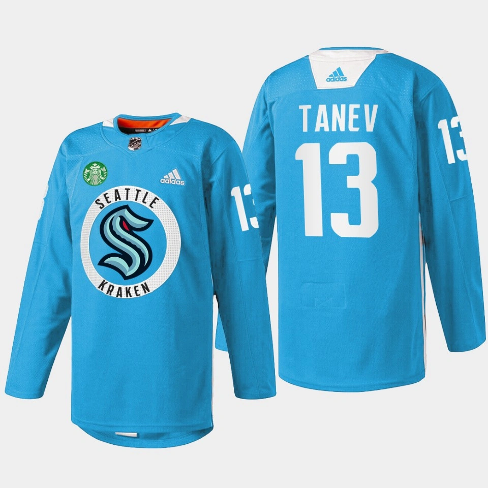 Women's Seattle Kraken Practice Brandon Tanev Blue Warmup Jersey