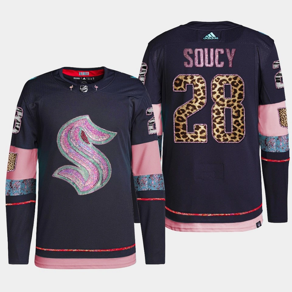Carson Soucy Seattle Kraken MGK Leopard Print Navy #28 Jersey Diamond Limited