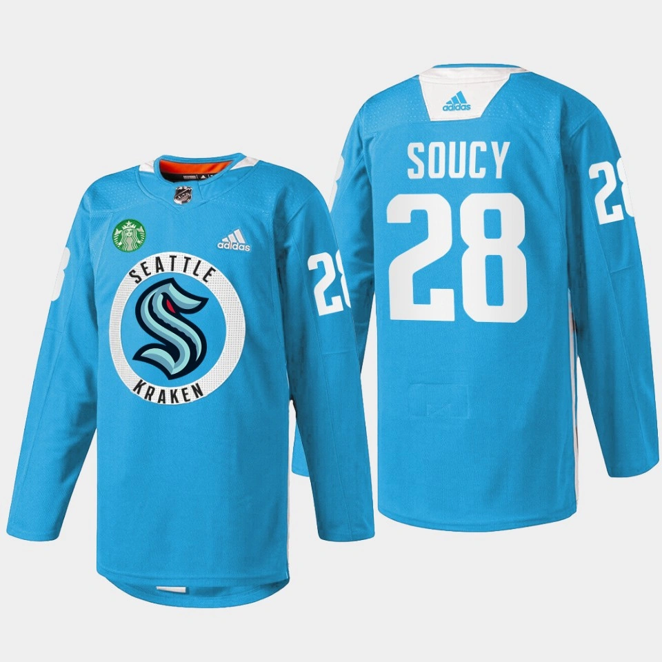 Seattle Kraken Practice Carson Soucy Blue Warmup Jersey Seattle Kraken Practice Carson Soucy Blue Warmup Jersey