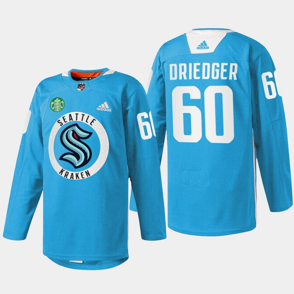 Seattle Kraken Practice Chris Driedger Blue Warmup Jersey