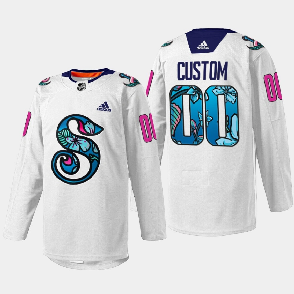 Custom Seattle Kraken Pride Night 2022 White #00 Jersey Warmup