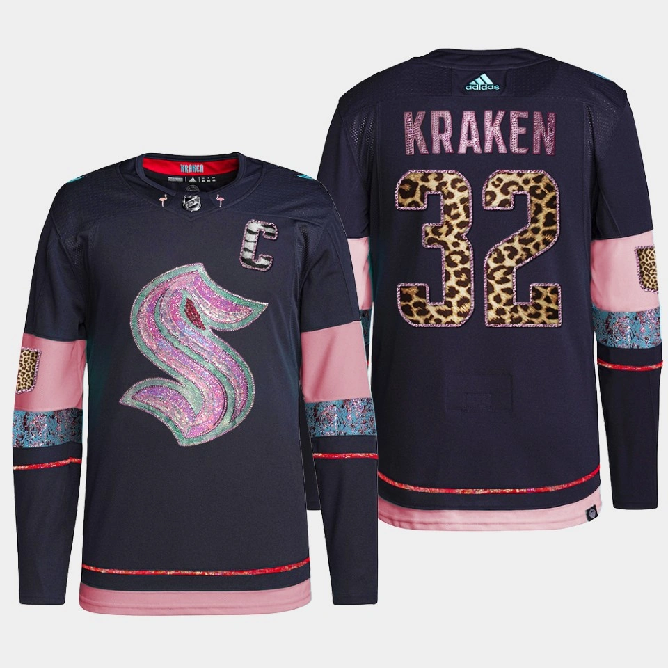 Seattle Kraken MGK Leopard Print Navy #32 Jersey Diamond Limited Seattle Kraken MGK Leopard Print Navy #32 Jersey Diamond Limited